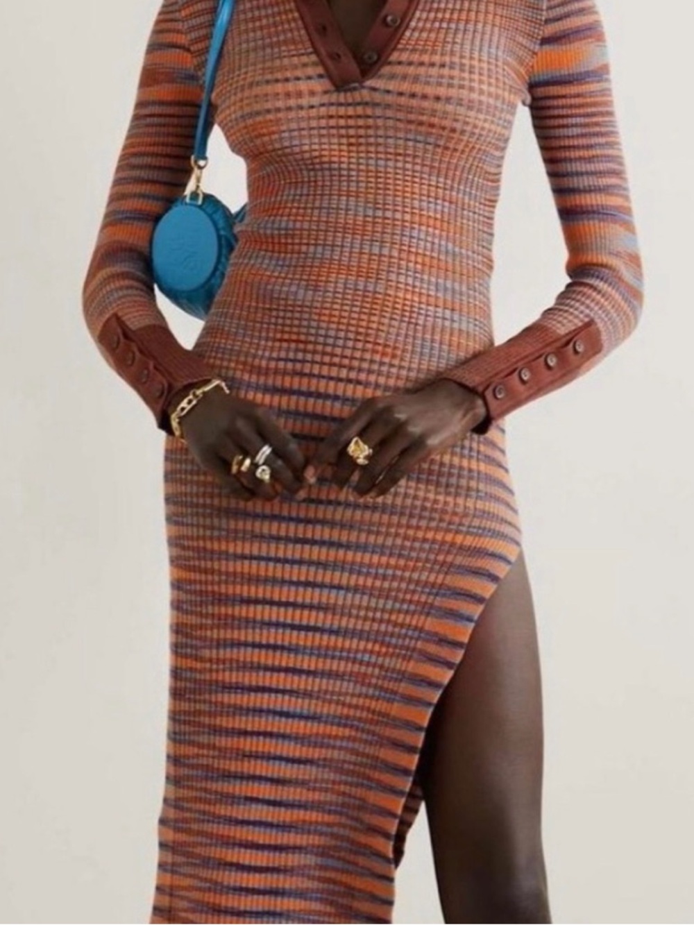 Jacquemus Striped Knit Maxi Dress in Blue, Orange, Brown - Picture 2 of 4